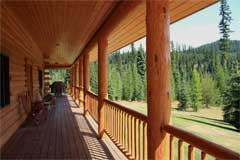 Front entry deck view, Cool Creek Lodge in Yaak Montana